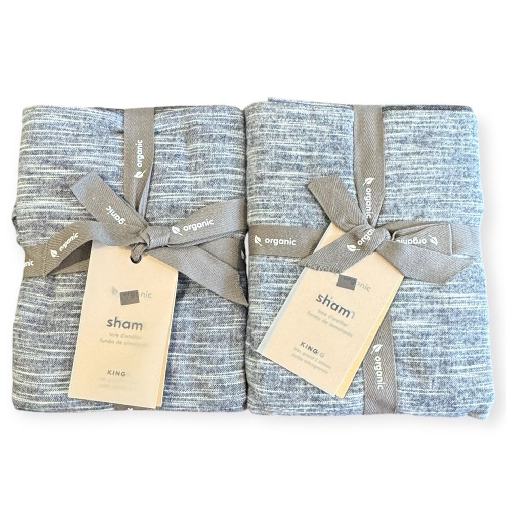 West Elm Organic Cotton Flannel Space Dyed King Size Sham Pair Midnight Blue NEW